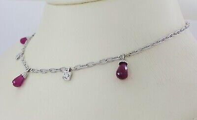 Briolette Shaped Rubellite & Diamond Chandelier Necklace 18k White Gold Rtl 2500