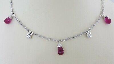 Briolette Shaped Rubellite & Diamond Chandelier Necklace 18k White Gold Rtl 2500