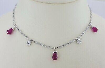 Briolette Shaped Rubellite & Diamond Chandelier Necklace 18k White Gold Rtl 2500