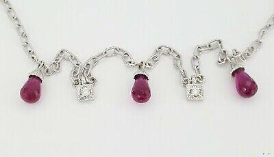 Briolette Shaped Rubellite & Diamond Chandelier Necklace 18k White Gold Rtl 2500