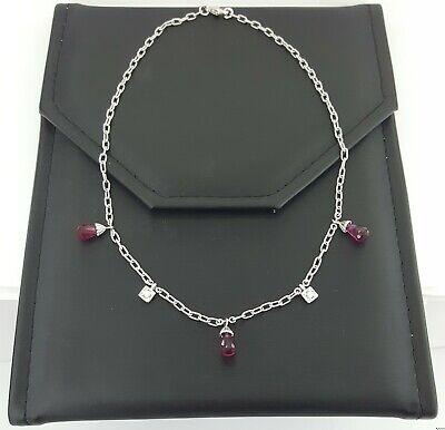 Briolette Shaped Rubellite & Diamond Chandelier Necklace 18k White Gold Rtl 2500