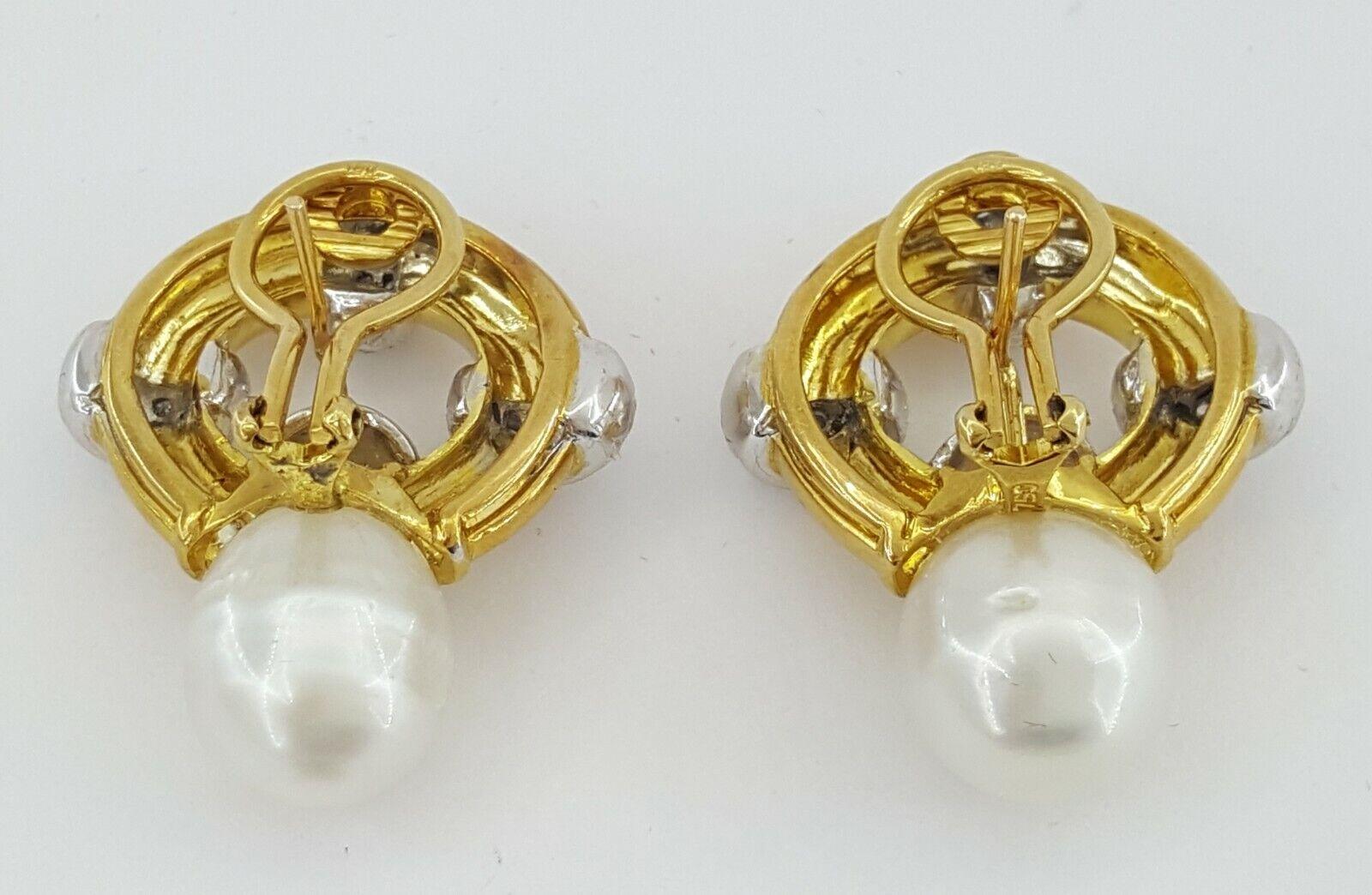 Vintage 18k Yellow Gold South Sea Pearl & 1.2 ct Diamond Earclips Earrings 31.1g