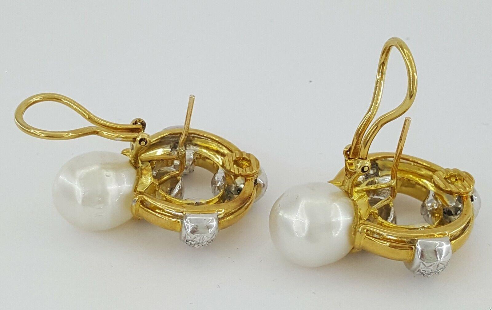 Vintage 18k Yellow Gold South Sea Pearl & 1.2 ct Diamond Earclips Earrings 31.1g