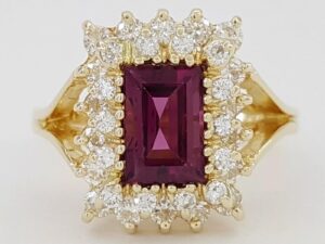 Purple-Pink Gemstone Diamond Double Halo Statement Ring 2.15 ct 14k Yellow Gold