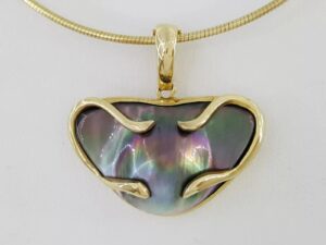 Tahitian Mabe Blister Pearl Slider Enchanter Necklace 14k Yellow Gold 20.3 Grams