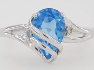 Blue Topaz & Diamond Ring 1.6ct 14k White Gold