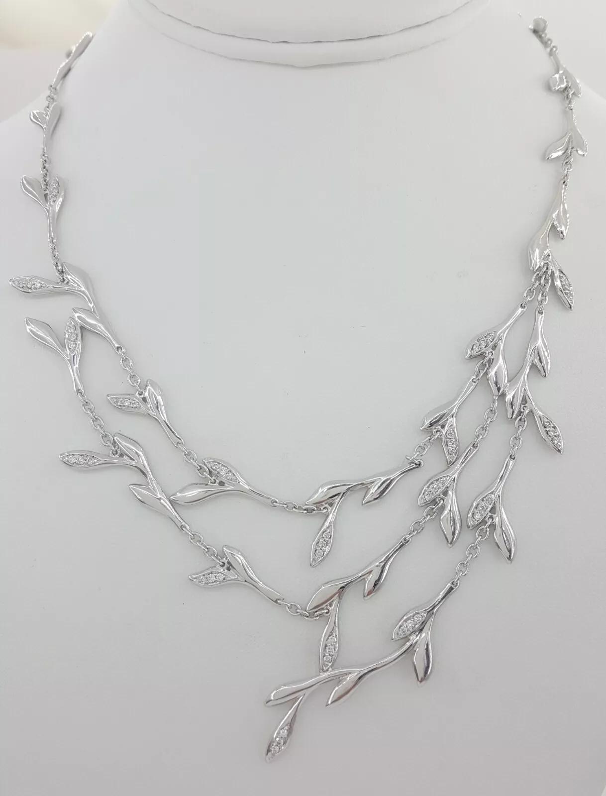 H. Stern Diamond Floral Leaf Necklace 0.5 ct 18k W Gold 47 Grams 17"