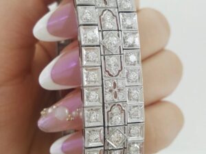 Vintage Old European Diamond 3 Row Tennis Bracelet 6 ct 14K W Gold Plat 1940's