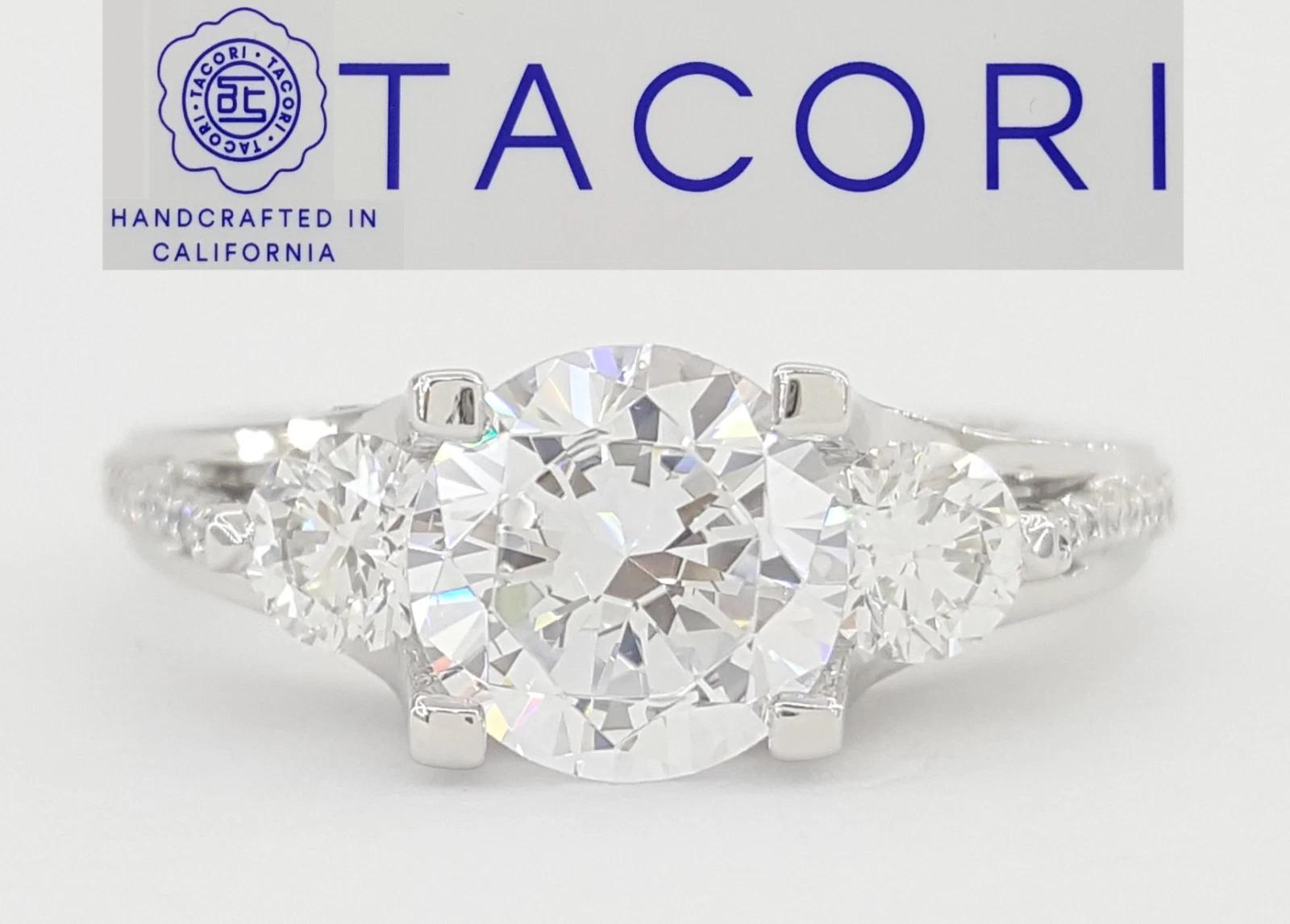 Tacori Semi-Mount Round Three Stone Engagement Ring Platinum 0.71 ct Rt $7,450