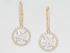 De Beers Aura Diamond Halo Dangle Earrings 1.22 ct 18K Rose Gold Retail $10K