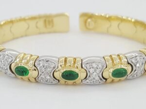 Virginia Capri Pave Diamond Emerald Bangle Bracelet 18K Gold Italy 0.44 ct 38g