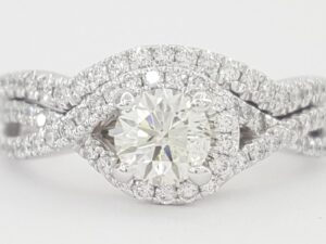 Blue Nile Twisted Halo Engagement Ring Set 1.06 ct GIA 14k White Gold Rtl $4,500