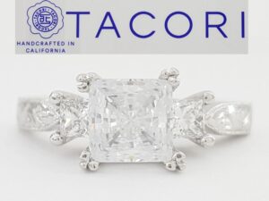 Tacori Princess Cut 3-Stone Engagement Ring Semi-Mount 0.3 ct Platinum Rtl 4,860