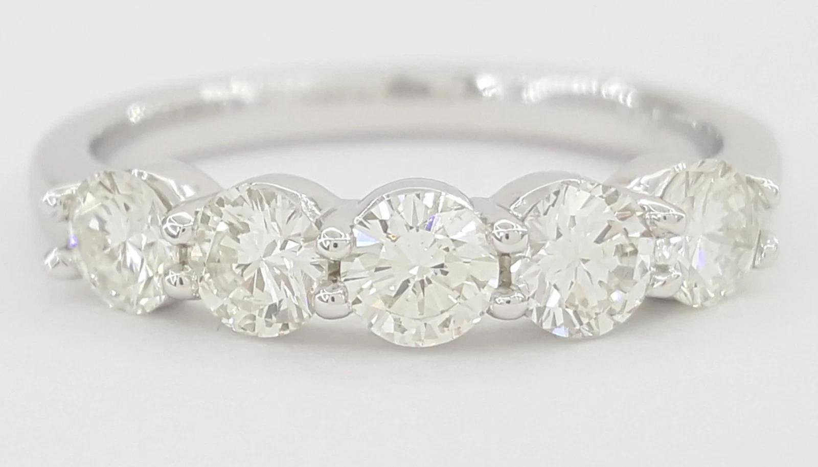 Round Brilliant Cut Diamond 5 Five Stone Wedding Band Ring 1 ct 14k White Gold