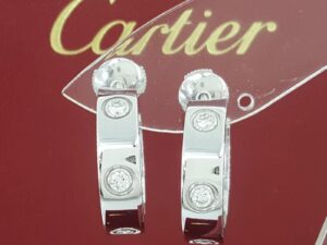 Cartier Love 18k White Gold Hoop Earrings 3 Diamonds 0.48 ct 21 mm