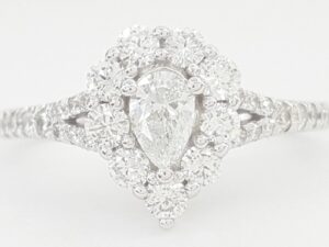 Pear Shaped Diamond Halo Engagement Ring 1.16 ct 14k White Gold Retail $1,795