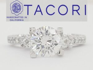 Tacori Crescent Semi-Mount 3 Stone Engagement Ring 0.48 ct 18k W Gold