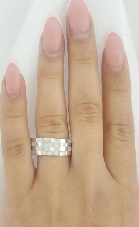 Benchmark Wedding Band 14k White Gold 8 mm 10.5 grams Size 10 Checkered Pattern