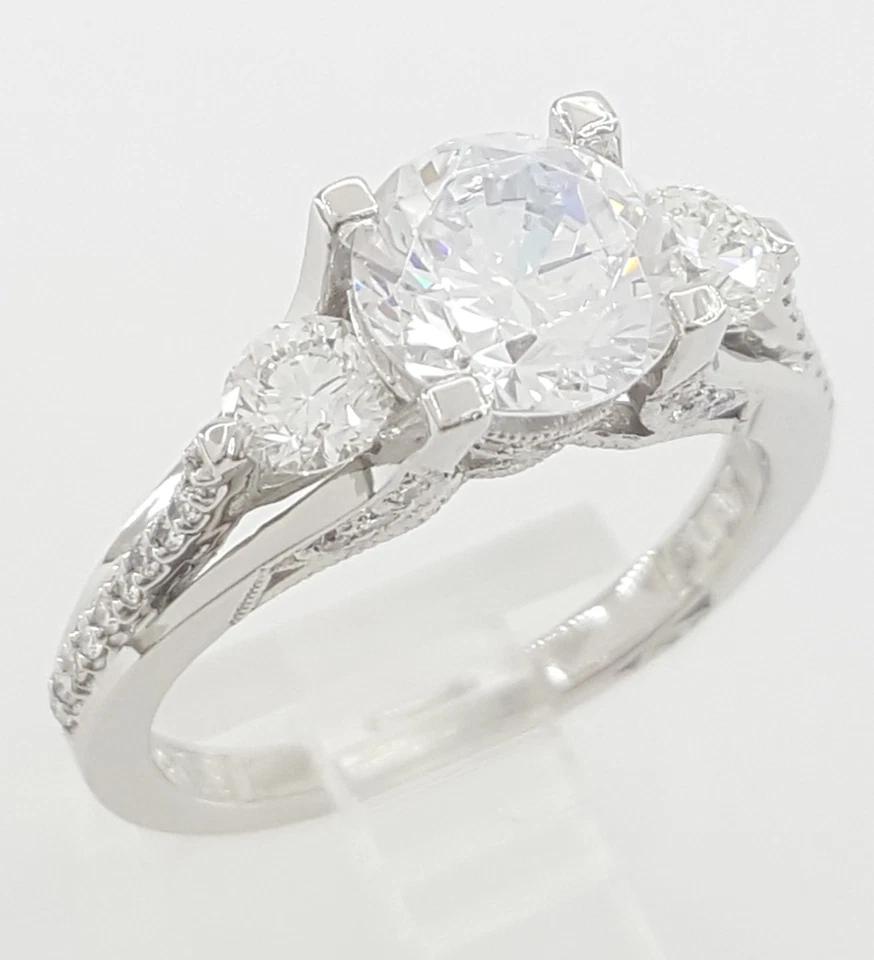 Tacori Semi-Mount Round Three Stone Engagement Ring Platinum 0.71 ct Rt $7,450