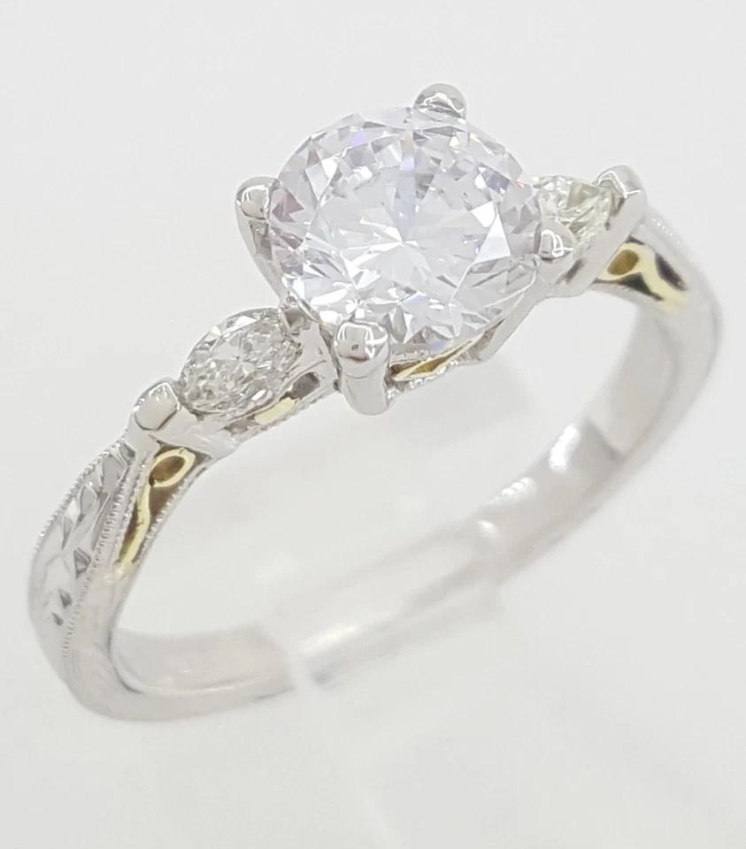 Tacori Round Semi-Mount Three Stone Engagement Ring 0.12 ct Plat & 18k Rt $2,990