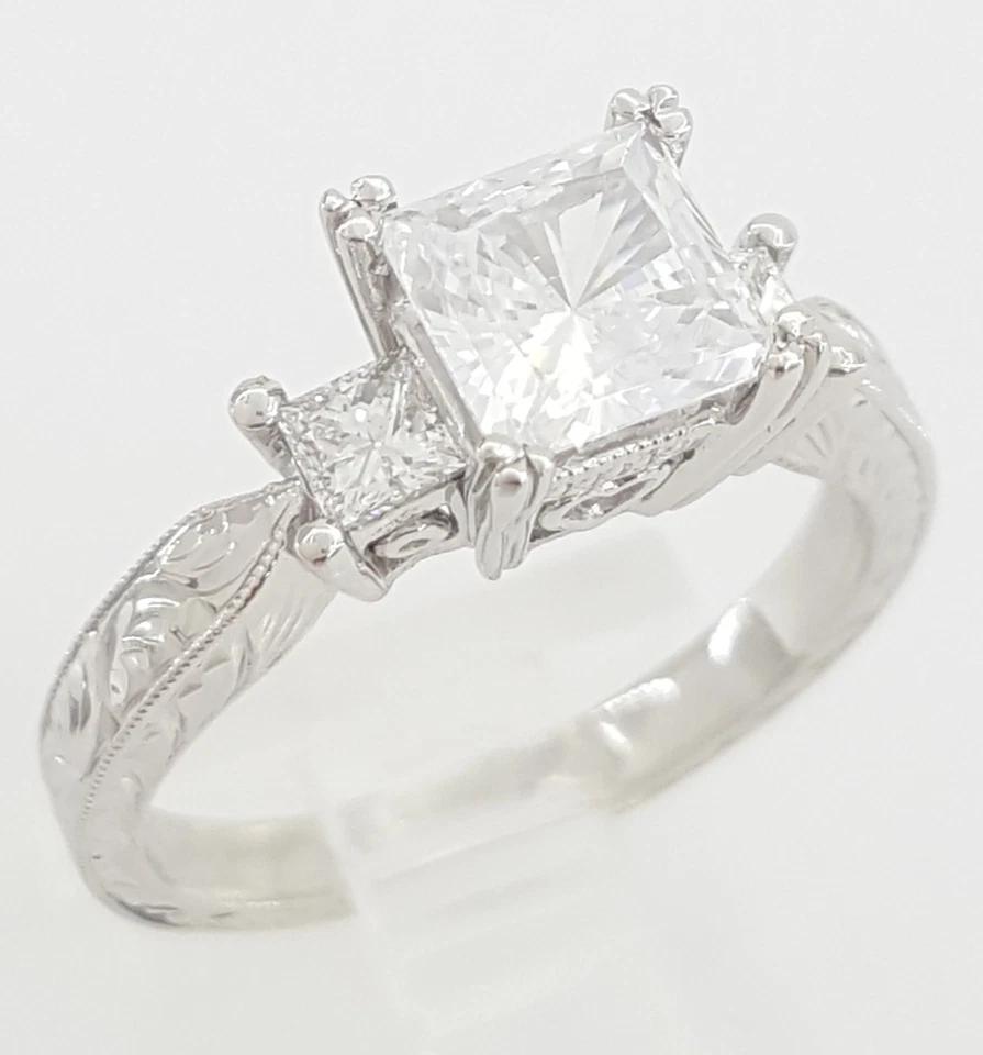 Tacori Princess Cut 3-Stone Engagement Ring Semi-Mount 0.3 ct Platinum Rt $4,860
