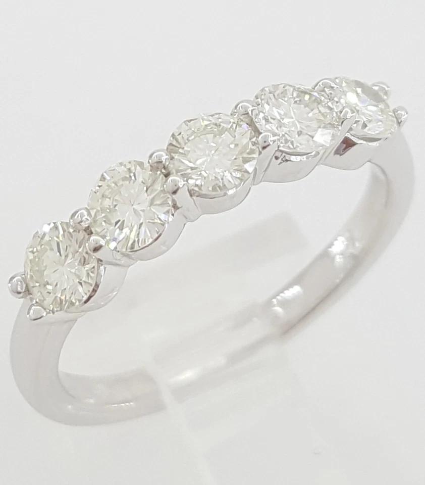 Round Brilliant Cut Diamond 5 Five Stone Wedding Band Ring 1 ct 14k White Gold