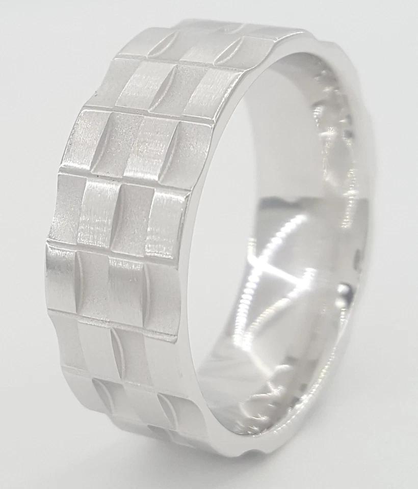 Benchmark Wedding Band 14k White Gold 8 mm 10.5 grams Size 10 Checkered Pattern