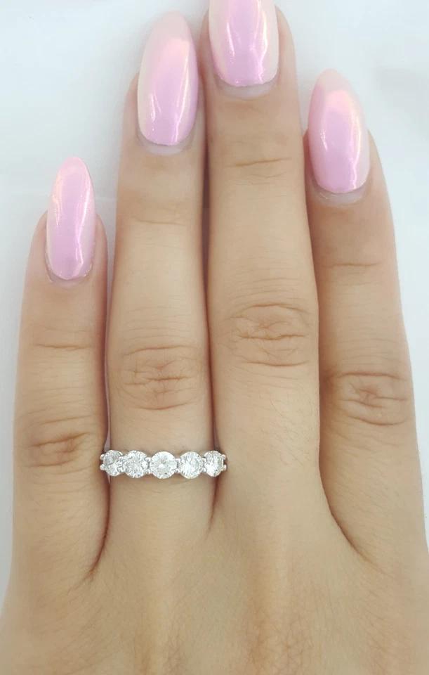 Round Brilliant Cut Diamond 5 Five Stone Wedding Band Ring 1 ct 14k White Gold