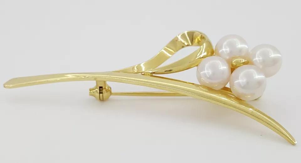 Vintage Mikimoto 18k Yellow Gold Leaf Akoya Pearl Pin Brooch 6.5 Grams