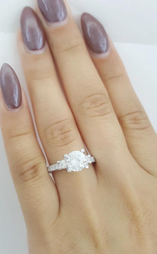 Tacori Crescent 18k W Gold Semi-Mount Round Three Stone 0.48 ct Engagement Ring