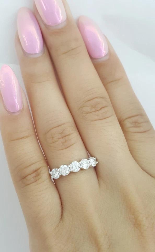 Round Brilliant Cut Diamond 5 Five Stone Wedding Band Ring 1 ct 14k White Gold