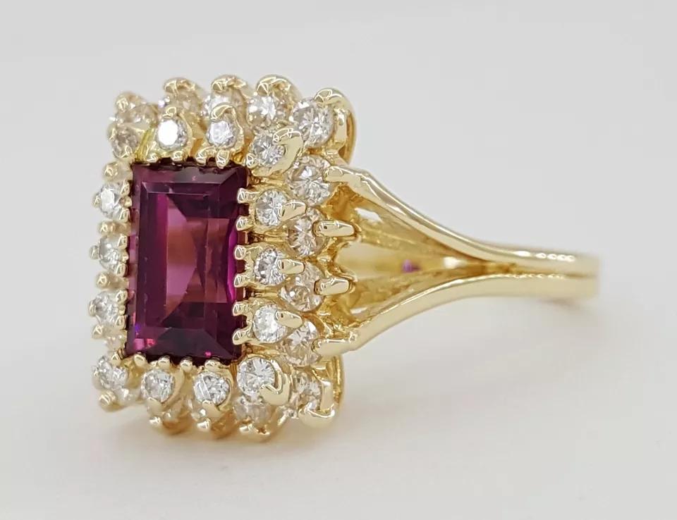 Purple-Pink Gemstone Diamond Double Halo Statement Ring 2.15 ct 14k Yellow Gold