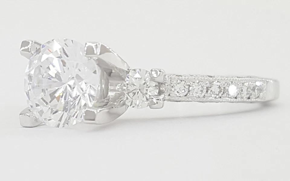 Tacori Crescent 18k W Gold Semi-Mount Round Three Stone 0.48 ct Engagement Ring