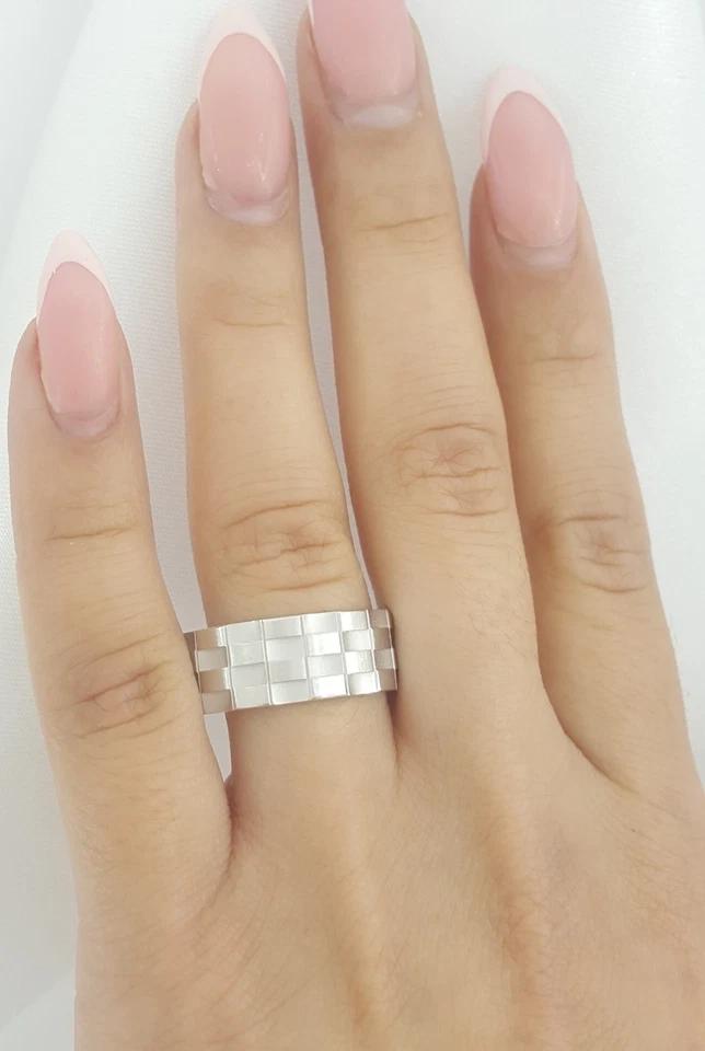 Benchmark Wedding Band 14k White Gold 8 mm 10.5 grams Size 10 Checkered Pattern