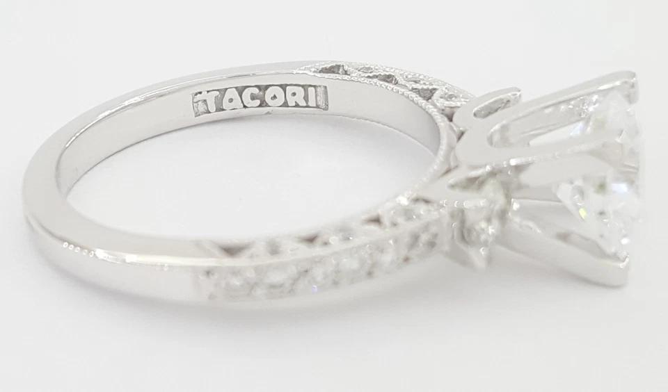 Tacori Crescent 18k W Gold Semi-Mount Round Three Stone 0.48 ct Engagement Ring