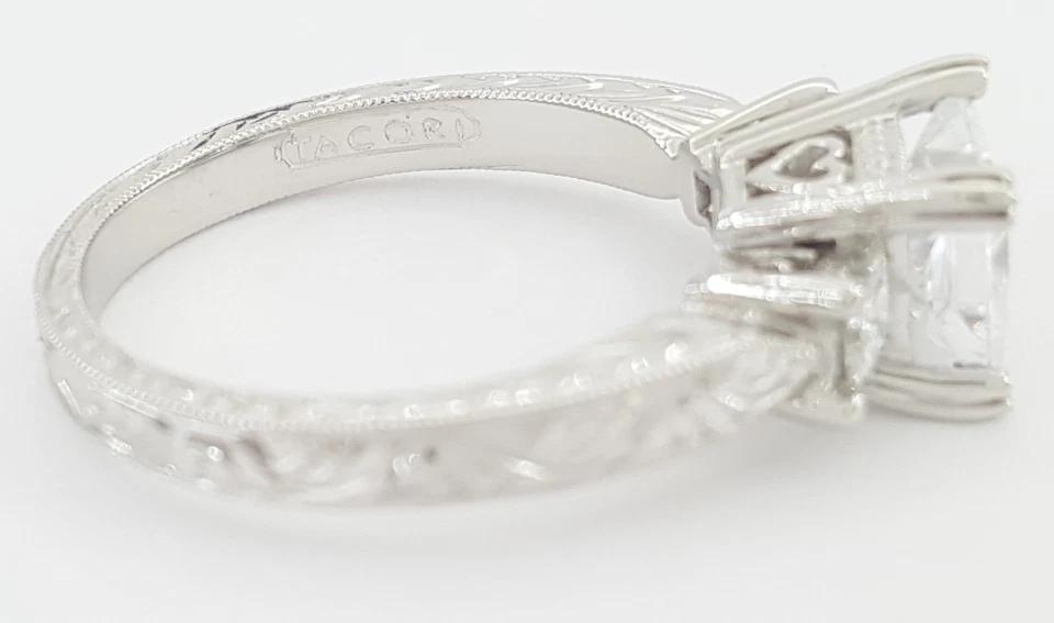 Tacori Princess Cut 3-Stone Engagement Ring Semi-Mount 0.3 ct Platinum Rt $4,860