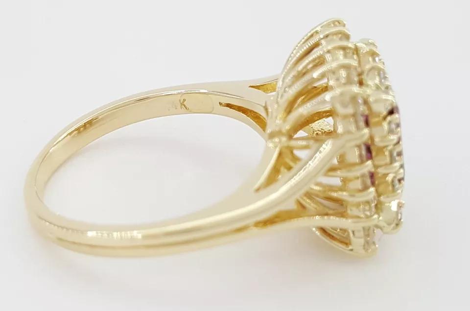 Purple-Pink Gemstone Diamond Double Halo Statement Ring 2.15 ct 14k Yellow Gold