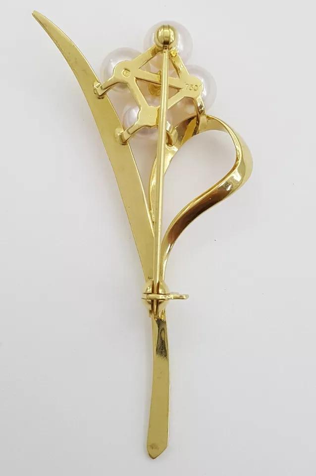 Vintage Mikimoto 18k Yellow Gold Leaf Akoya Pearl Pin Brooch 6.5 Grams