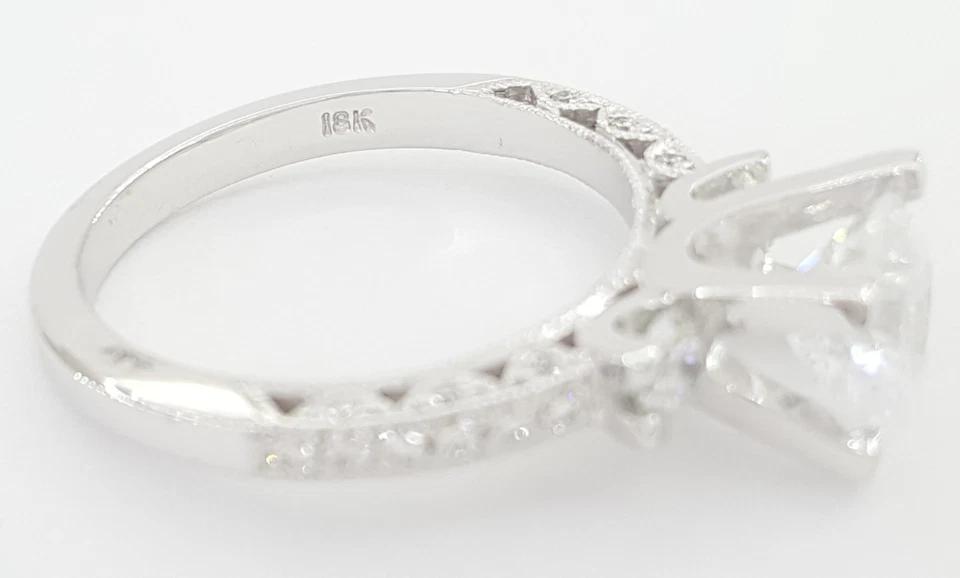 Tacori Crescent 18k W Gold Semi-Mount Round Three Stone 0.48 ct Engagement Ring