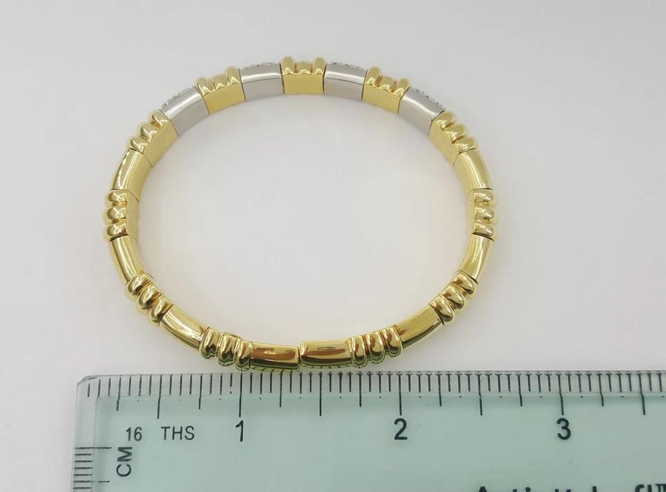 Pave Diamond & Ruby Bangle Bracelet Italy 0.72 ct 18K Two-Tone Gold 32.7 Grams