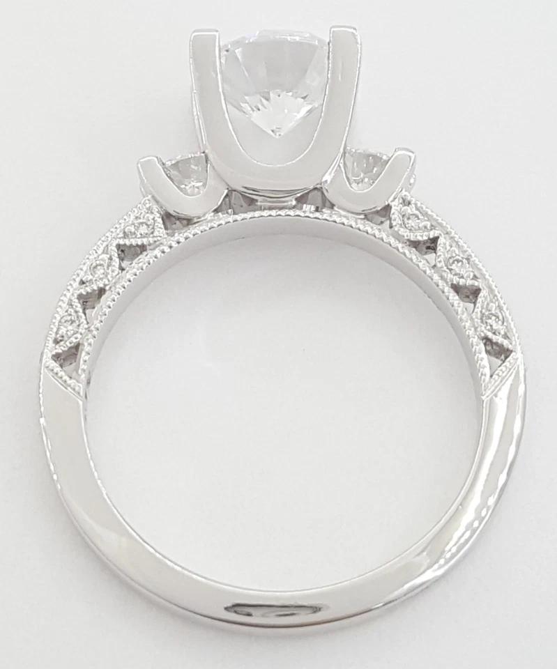 Tacori Crescent 18k W Gold Semi-Mount Round Three Stone 0.48 ct Engagement Ring