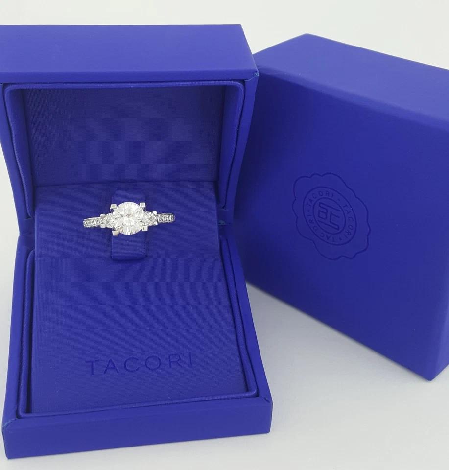 Tacori Crescent 18k W Gold Semi-Mount Round Three Stone 0.48 ct Engagement Ring