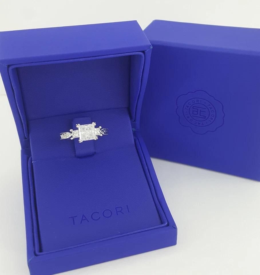 Tacori Princess Cut 3-Stone Engagement Ring Semi-Mount 0.3 ct Platinum Rt $4,860