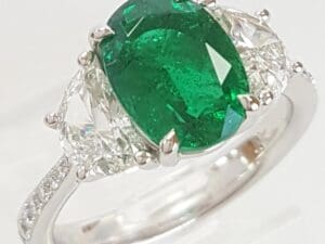 Oval Green Emerald Half Moon Diamond Platinum Ring 3.73 ct Rtl $20K