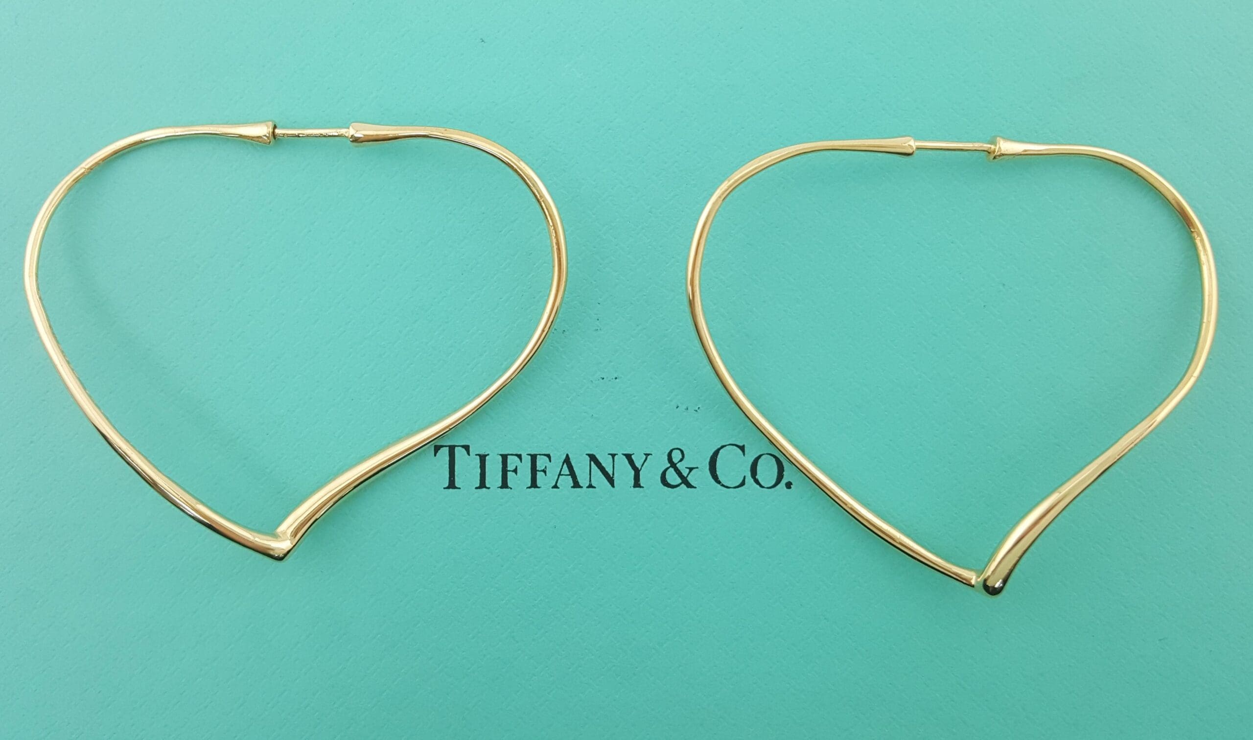 Tiffany & Co Elsa Peretti Open Heart Hoop Earrings 18k Yellow Gold